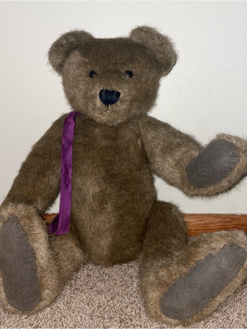 Boyds Bears Brown Plush Teddy with Purple Ribbon